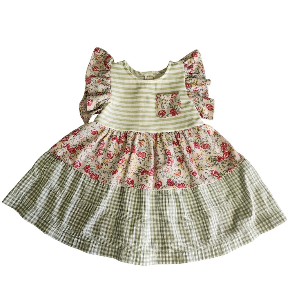 Bonnie Jean‎ Baby Girls Mixed Printed Dress Size 4T Striped Floral Gingham Green